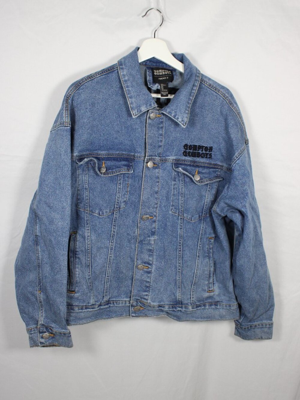 Compton Cowboys Forever 21 Jean Jacket Mens Large Blue Western Horse Graphic